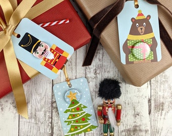 Nutcracker Christmas Gift Tags with Badges, Set of 3