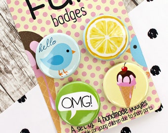 Fun Ice Cream and Lemons Button Badges