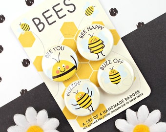Cute Bee Pin Badges - Set of Four