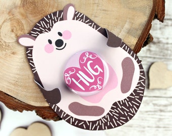 Pocket Hug Hedgehog Heart Button Badge