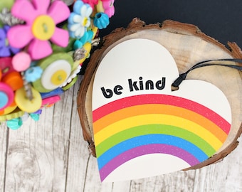 Be Kind Rainbow Wooden Heart Keepsake