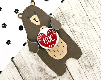Cute Bear Hug Heart Button Badge