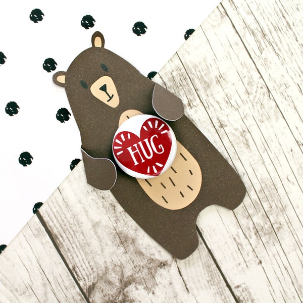 Cute Bear Hug Heart Button Badge