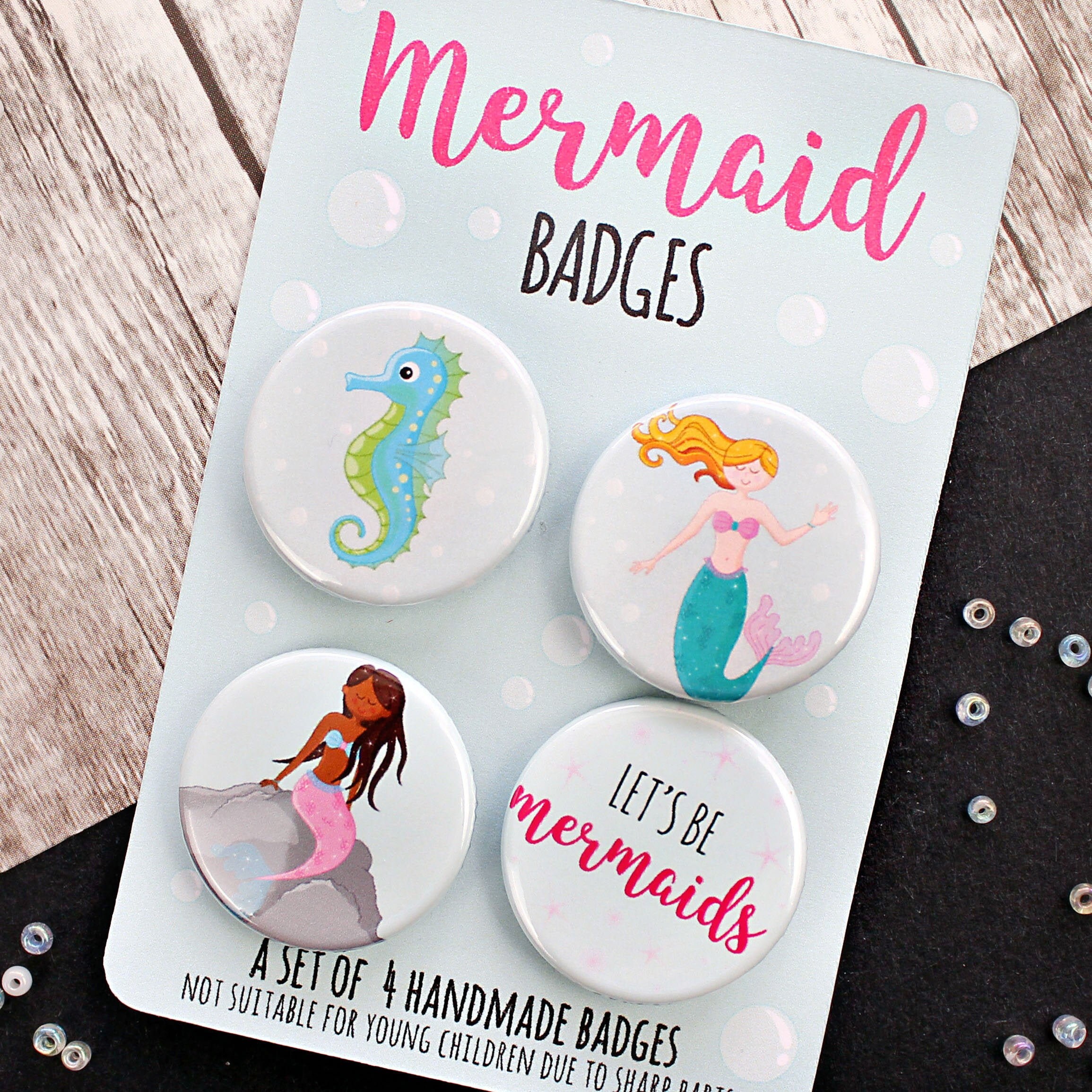 Cute Mermaid Pin Badges Set of Four Etsy