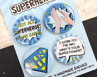 NHS Superheroes Pin Badges - Set of Four