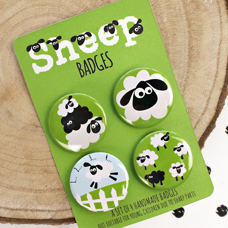 Cute Black and White Sheep Pin Badges Set of Four Etsy UK