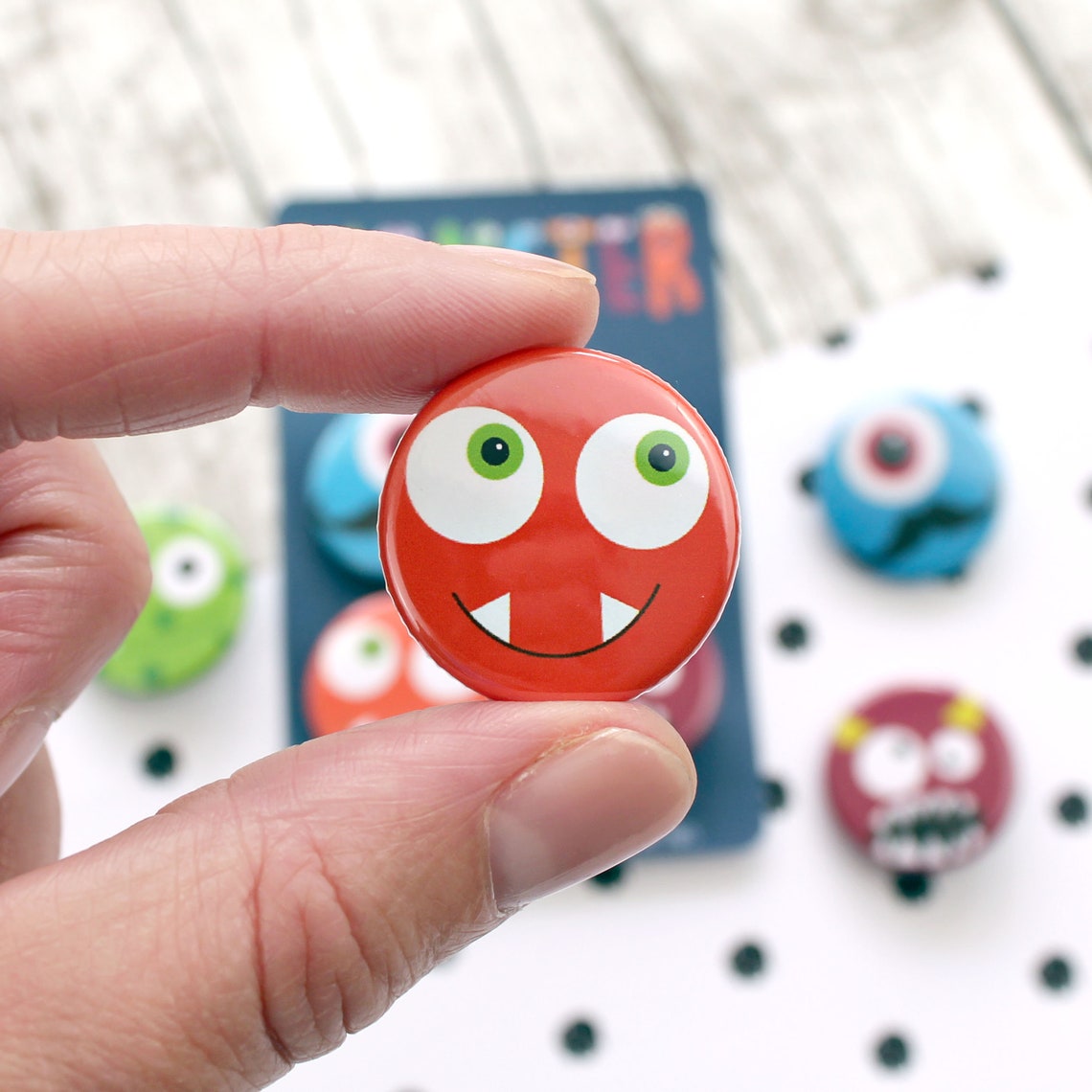 Fun Colourful Monster Pin Badges Set of Four Etsy