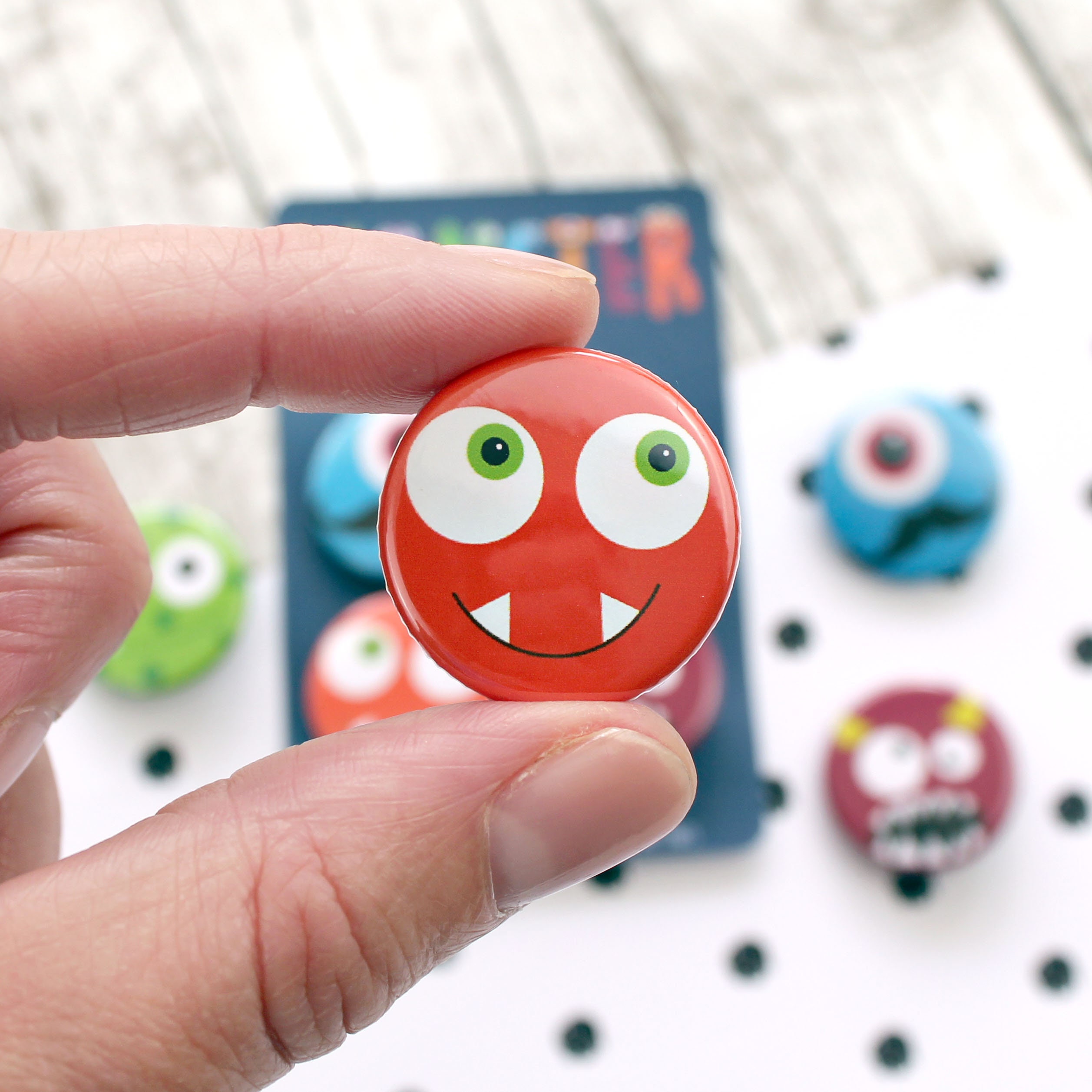 Fun Colourful Monster Pin Badges Set of Four Etsy UK