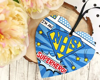 NHS Superhero Wooden Heart Keepsake Gift