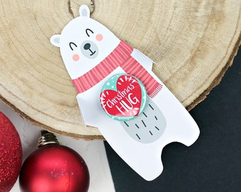 Christmas Polar Bear Hug Heart Button Badge
