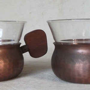 Vintage German copper and glass tea cups
