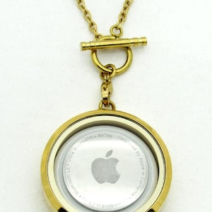 Stainless Steel Gold Plain Waterproof Twist Open Memory Floating Glass Locket Necklace 30mm or Airtag Size for Airtag Life360 Tile Sticker