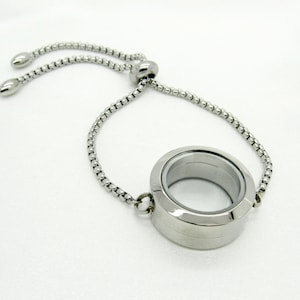 Bracelet réglable en acier inoxydable argenté, perles de 8 mm d&#39;épaisseur, verre flottant à mémoire de forme, vis torsadées, médaillon étanche ouvert