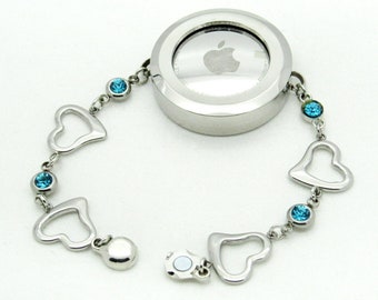 Stainless Steel Silver Crystal Heart Holder Bracelet for Apple Airtag