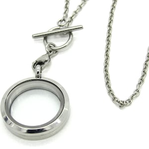 Stainless Steel Plain Silver Floating Glass Memory Waterproof Twist Screw Open Close Locket 30mm w/ Toggle Locket or Link Chain