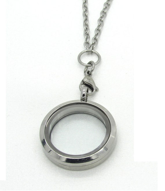 316L Stainless Steel Waterproof Floating Memory Locket Necklace Toggle Chain 