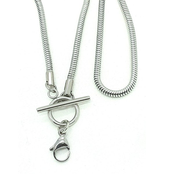 Stainless Steel Silver 3mm Toggle Snake Chain with Lobster Clasp for Memory Floating Locket Pendant & Charms