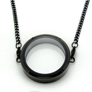 Stainless Steel Black Plain Twist Screw Waterproof Memory Floating Locket Lobster Clasps Necklace 30mm or Airtag Size