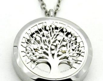 Stainless Steel Silver Holder Necklace with Heart Tree Cover for Apple Airtag Life360 Tile Sticker Find My Tags and More Many Options