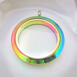 Stainless Steel Rainbow Round Waterproof Twist Screw Open Close Memory Floating Locket 30mm with Gasket