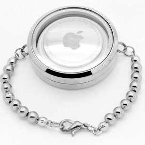 Bracelet médaillon flottant étanche torsadé en acier inoxydable argenté avec fermoir à bascule ou mousqueton pour pièces Airtag