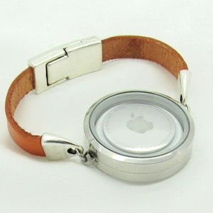 Acier inoxydable, argent, verre flottant, ouverture par torsion, médaillon étanche, bracelet en cuir marron, 30 mm et aimant Airtag ou fermoir boucle