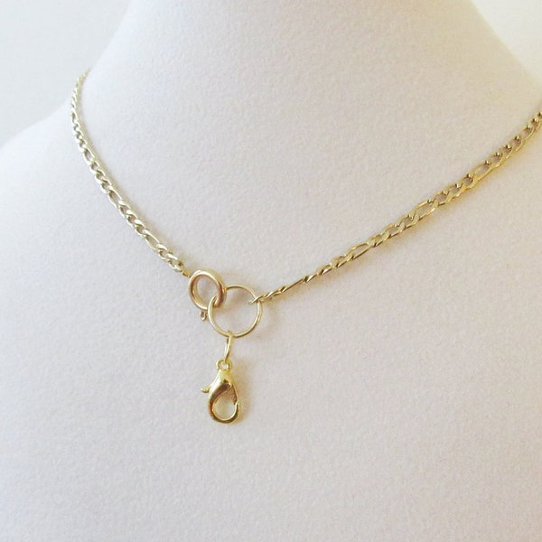 Stainless Steel Gold Golden Figaro Necklace Chain with Front Spring Clasp Closure for Pendant & Charms Various Lengths