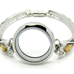 Stainless Steel Silver Plain Memory Floating Glass Waterproof Locket Yellow Citrine Bangle Bracelet 30mm or Airtag Size
