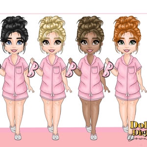 Chunky Girl Character in Pink P.j’s PNG bundle for sublimation | digital download | Clipart | planner stickers