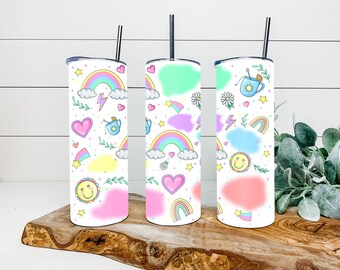 Positive Rainbow Doodle Tumbler Wrap