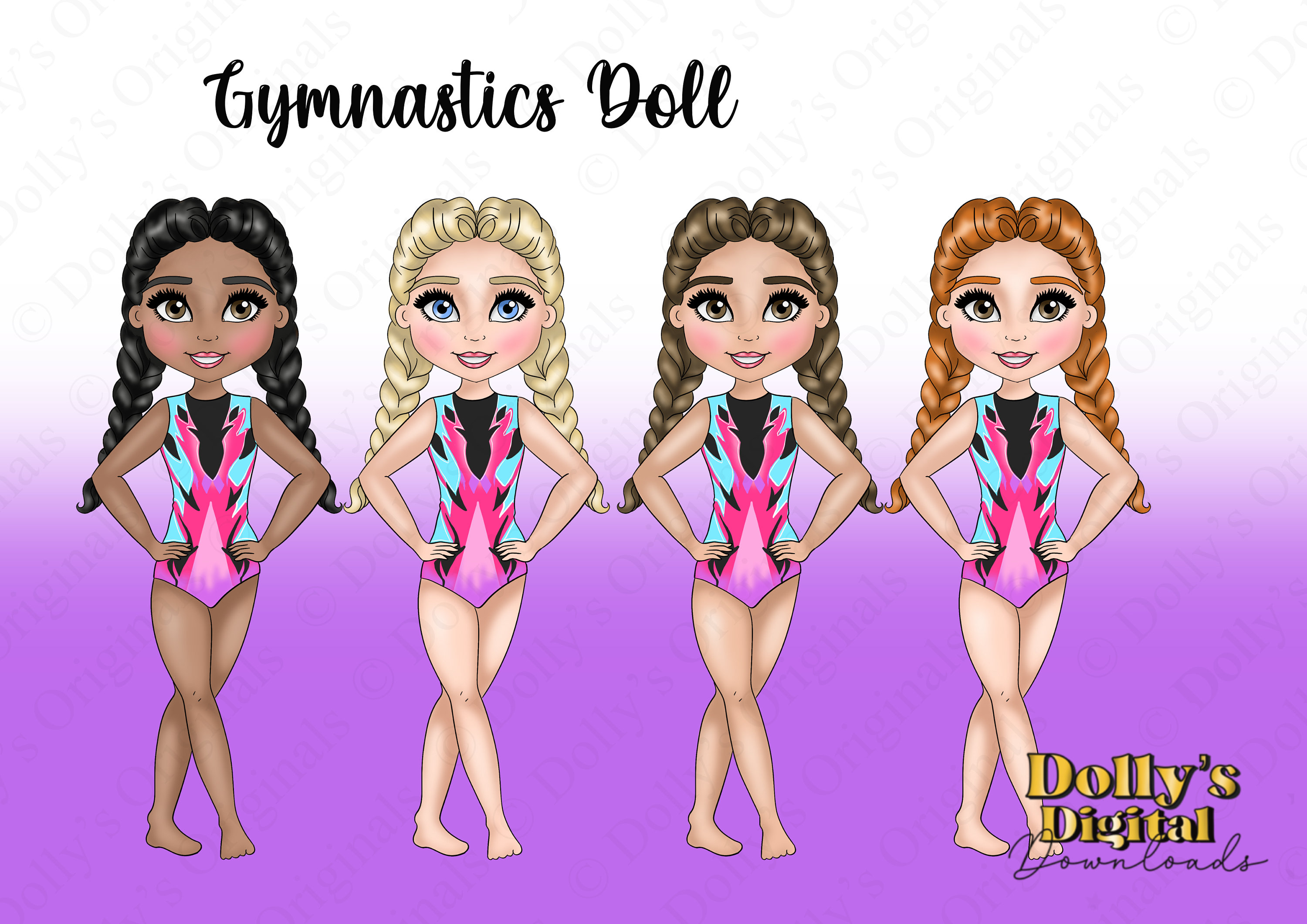 Gymnast Character Gymnastics Girl in Bright Leotard PNG Clipart Digital Download Sublimation