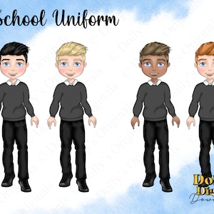 Cute School Boy in Grey and Black uniform PNG Digital Download Clipart Sublimation