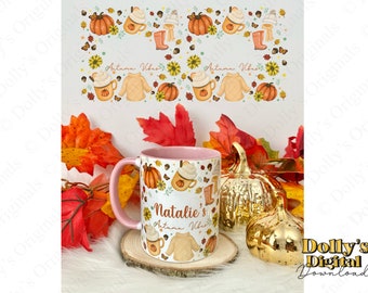 Cute Autumn Print Mug Wrap for Sublimation PNG Digital Download Clipart Fall Mug Autumn Mug Wrap