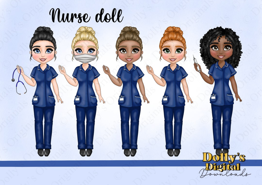 Nurse in Navy Uniform PNG for Sublimation, Clipart, Planning Stickers