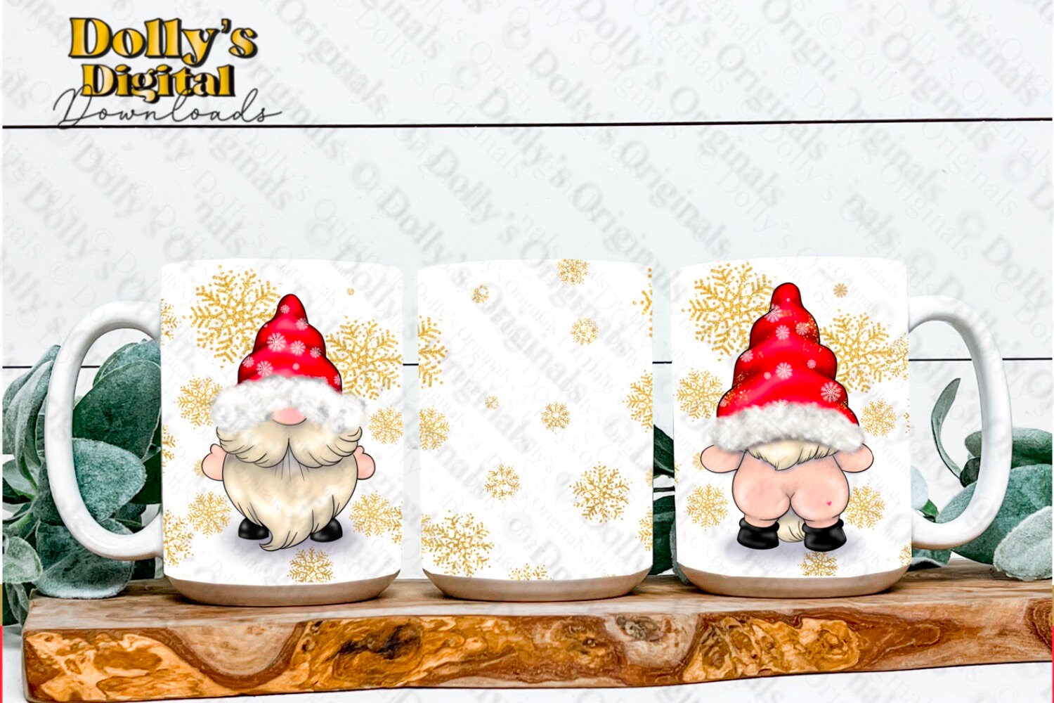 Christmas Santa Cheeky Bum Gnome Mug Wrap PNG for sublimation