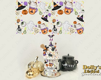 Halloween Movie Mug Print, Mug Wrap for Sublimation PNG Digital Download Clipart
