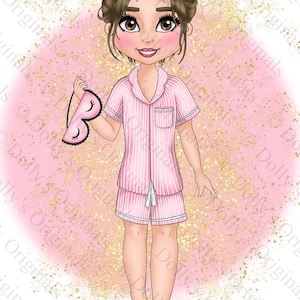 Pink Stripe Pyjamas Girl Character Bundle PNG Digital Download Clipart Planner Stickers Sublimation