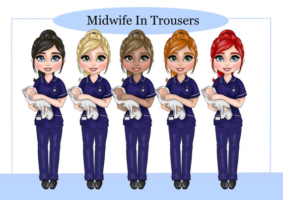 Midwife in Trousers Character Bundle PNG Clipart set for sublimation