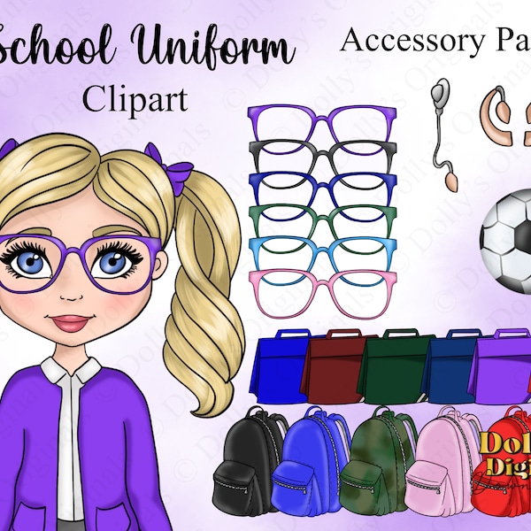 Cute School Dolls Accessory Pack, glasses, hearing aids PNG Sublimation Clipart