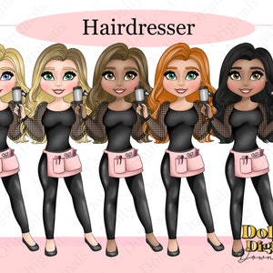 Parrucchiere Parrucchiere stylist ragazza personaggio pacchetto PNG per sublimazione / Planner adesivi / download digitale