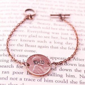 Personalized Penny Bracelet, Memorial Bracelet, Sympathy Jewelry, Personalized Bracelet, Copper Initial Bracelet, Anniversary Wife Gift