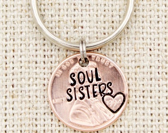 Soul Sisters Penny Keychain, Best Friend Keyring, Gift For Friend, BFF Gift, Besties Keychain, Friend Birthday Gifts, Partners In Crime