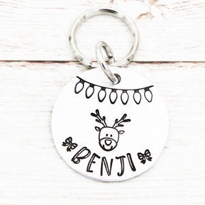 Christmas Reindeer Pet Tag, Holiday Dog ID Tag, Christmas Pet ID Charm, Dog Name Tags, Cat Name Tag, Christmas Lights Dog Charm, New Dog