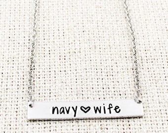 Navy Wife Bar Necklace, Navy Wife Jewelry, Military Necklace, US Navy Jewelry, Deployment Gifts, Air Force Wife, Army Wife, Marine Necklace