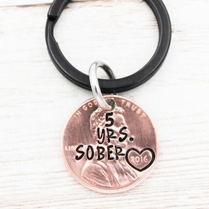 Sober Anniversary Keychain, Sober EST Penny Keychain, Sobriety Gift, Addiction Recovery Gifts, NA Gift, AA Gift, Sober Reminder