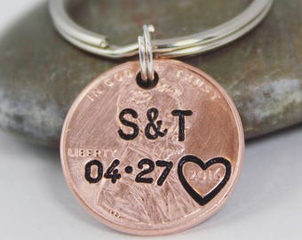 Anniversary Keychain, His and Hers, Couples Gift, Hand Stamped Keychain,  Long Distance Relationship, Lucky Us, You Complete Me, Boyfriend