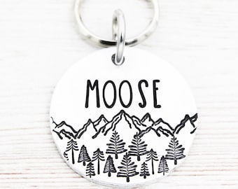 Mountain View Pet ID Tag, Nature Dog Tags, Mountain Pet Name Tag, Trees Cat Tag, Pet Identification, Dog Collar Charm, Dog Hiker Gifts