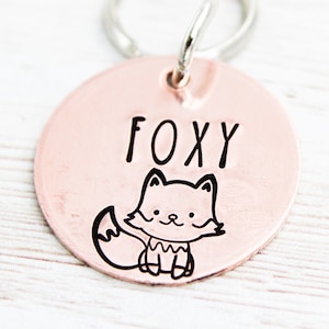 Fox Pet Name Tag, Fox Dog ID Tag, Pet ID Tags, Cat Name Charm, Dog Collar Charms, Foxy Pet Tags, Puppy Tags, Gift For Dog, Dog Mom Gifts