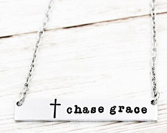 Collana Chase Grace Bar, collana ispiratrice, gioielli di motivazione, regalo per la figlia, regalo di laurea, gioielli di grazia, collane cristiane