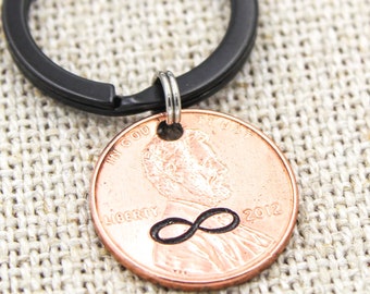 Infinity Symbol Keychain, Custom Penny Keyring, Couples Gifts